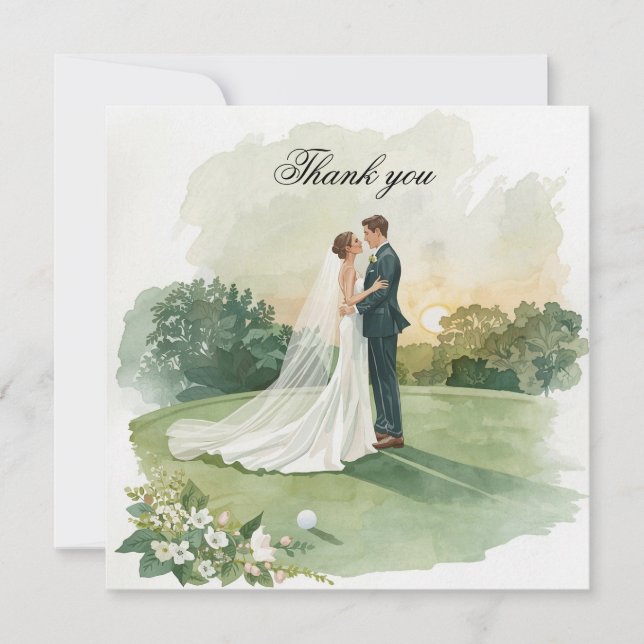 Golf thank you card with bride and groom (Front)