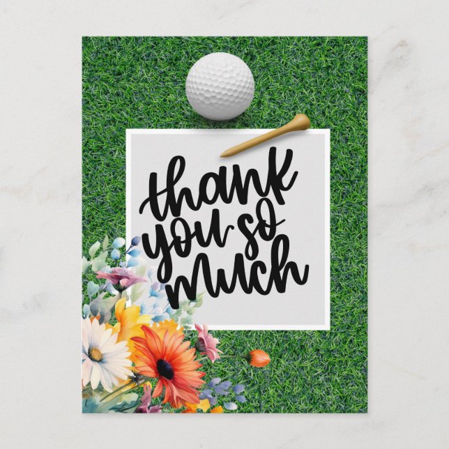 Golf  thank you card with flowers (Front)