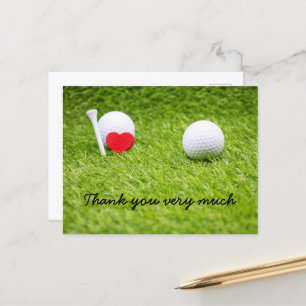 Golf Thank you card with golf ball and hearts love
