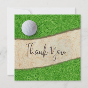 Golf thank you card with golf ball on green grass