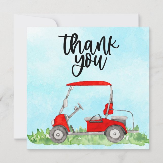 Golf Thank you card with golf cart watercolor (Front)