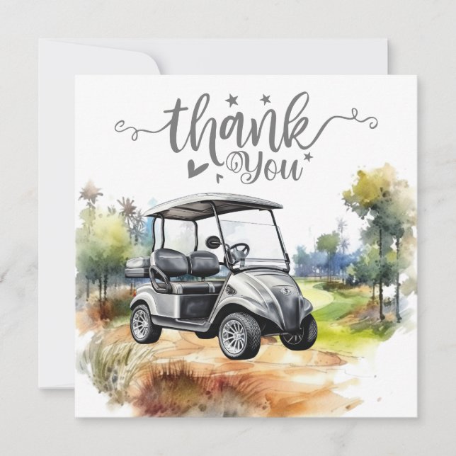 Golf Thank you card with golf cart watercolor (Front)