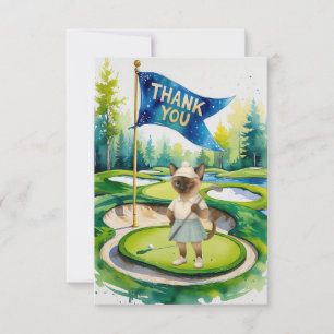 Golf Thank you card with golfer cat lover on green