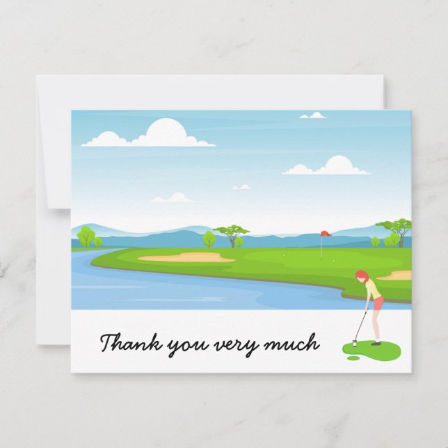 Golf Thank you card with golfer on green (Front)