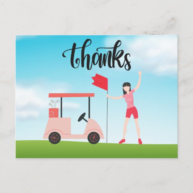 Golf Thank you card with woman golfer on green (Front)