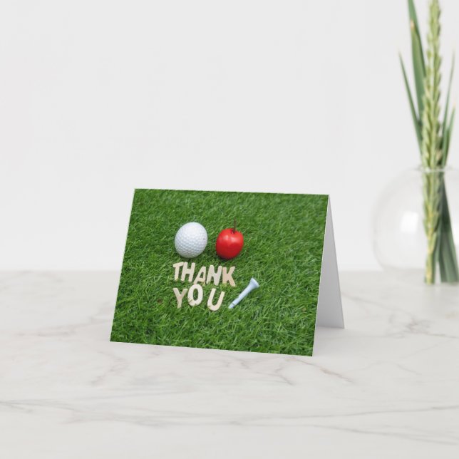 Golf thank you with apple and golf ball on green card (Front)