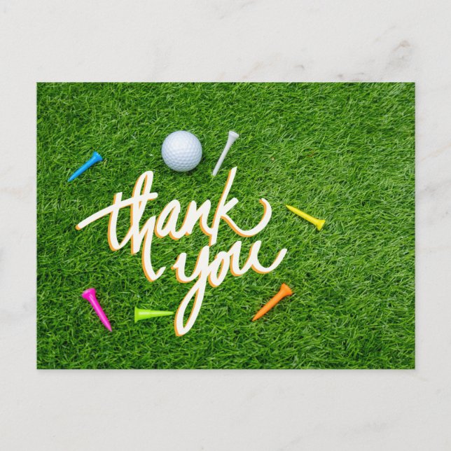 Golf Thank you with ball and colourful tee on gree Postcard (Front)