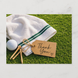 Golf Thank you with ball on green grass Postcard