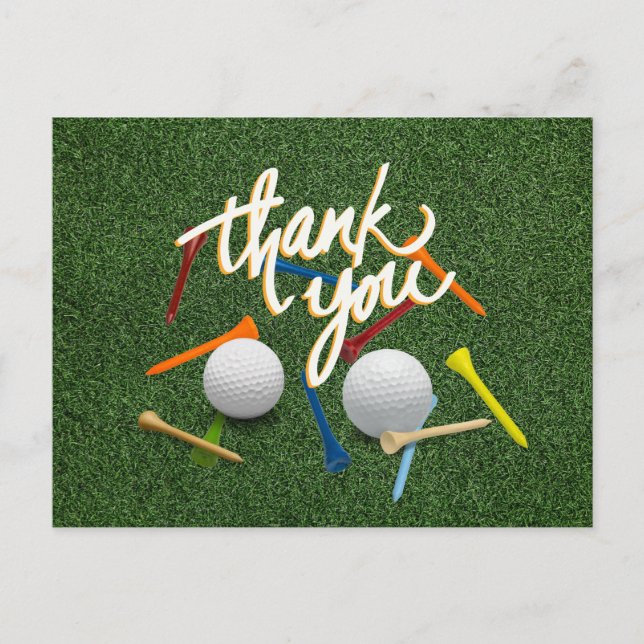 Golf Thank you with golf ball and tees on green   Postcard (Front)