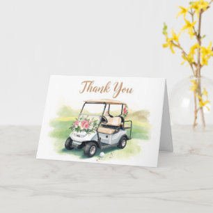 Golf Thank you with golf cart and flowers Card