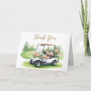 Golf Thank you with golf cart and flowers Card