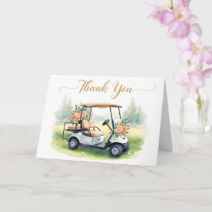 Golf Thank you with golf cart and flowers Card
