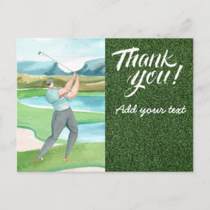 Golf  thank you with golfer golfing on green postcard