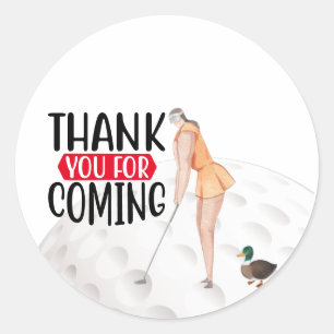 Golf Thank you with text and flag Golfer Woman Classic Round Sticker