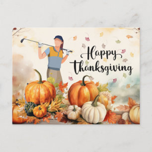 Golf Thanksgiving Autumn Greeting for Golfer Holiday Postcard
