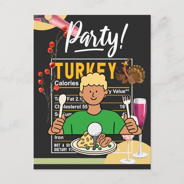 Golf Thanksgiving golfer eat ball  turkey funny Postcard (Front)