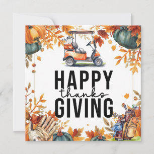 Golf Thanksgiving with golf cart Autumn themed Holiday Card