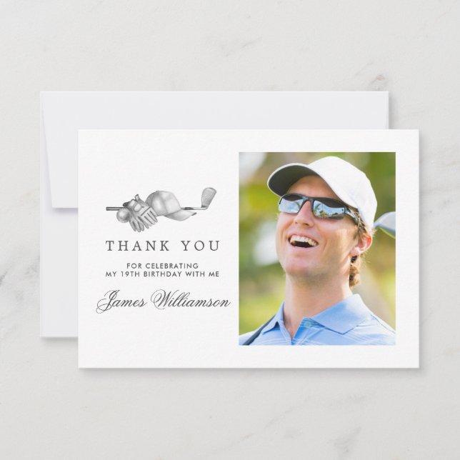 Golf Theme 19th Birthday Photo Thank You Card (Front)