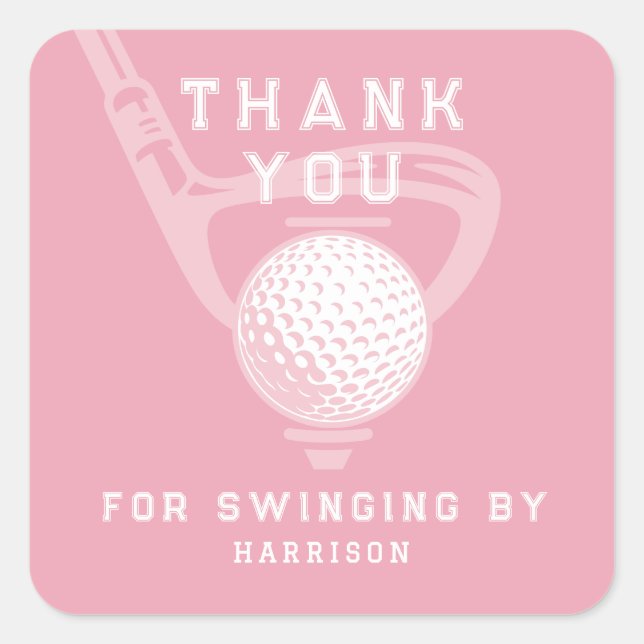Golf Theme Birthday Par-tee Thank You Pink Square Sticker (Front)
