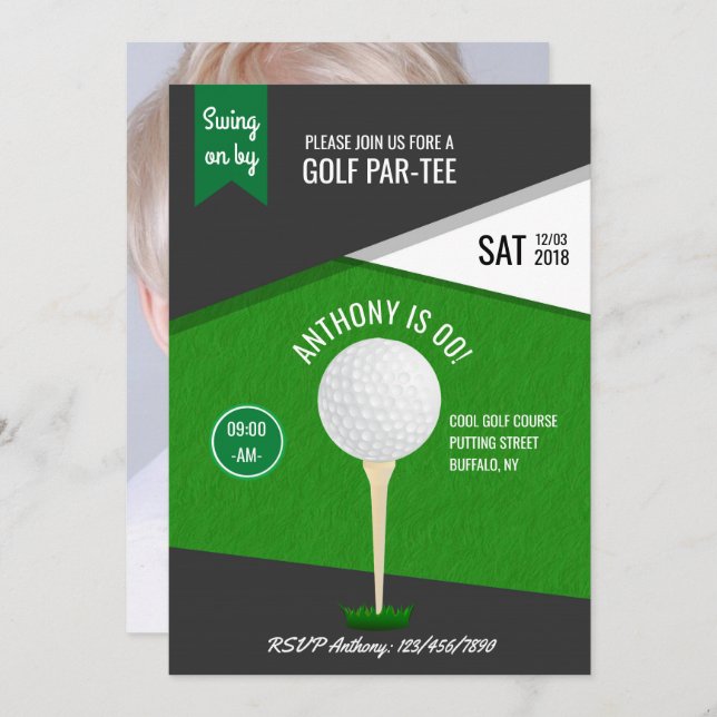 Golf Theme Birthday Party Customised Photo Invite (Front/Back)