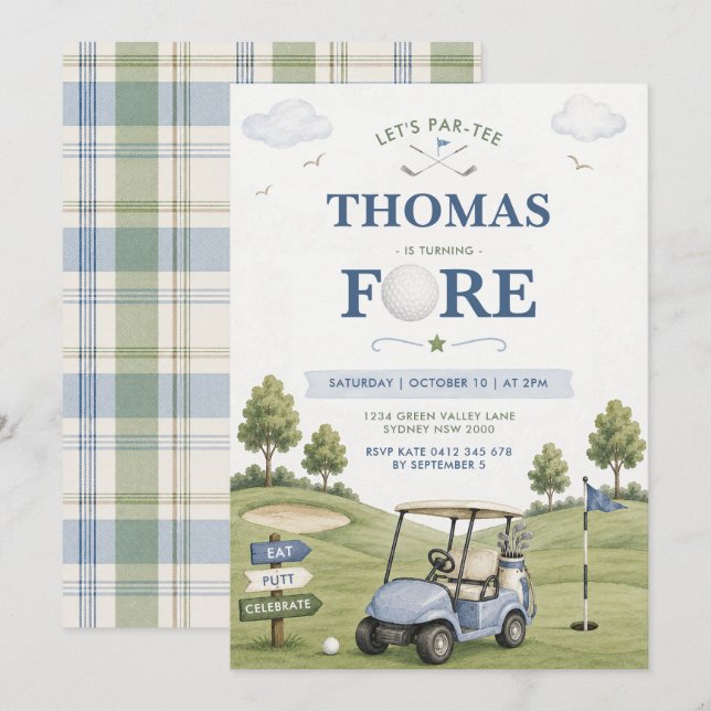Golf Theme Boy 4th Birthday Invitation (Front/Back)
