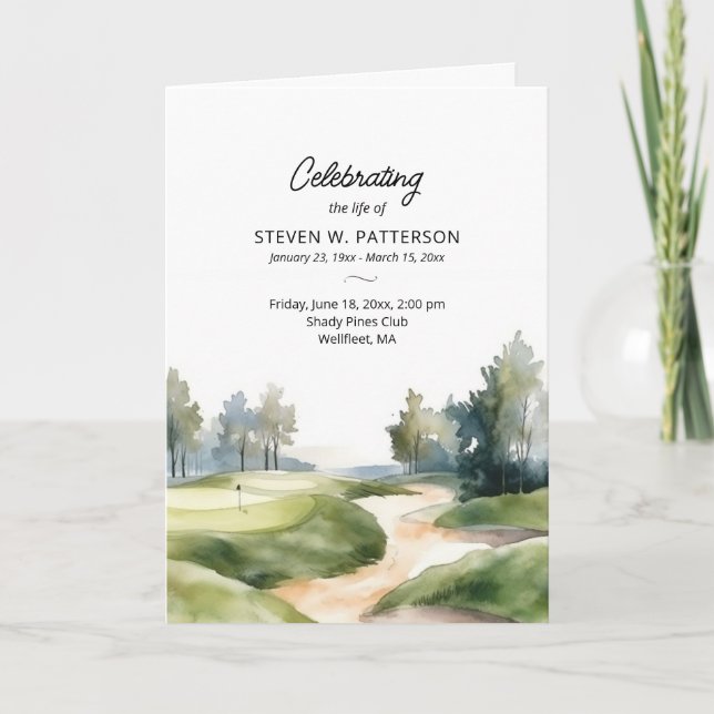 Golf Theme, Instant Download Funeral Program (Front)