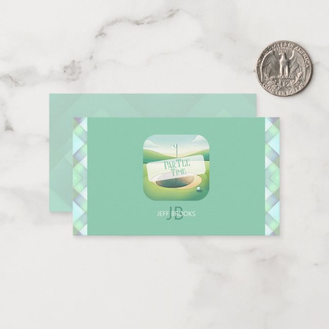 Golf Theme Monogram Note Card | Flat Option (Front/Back In Situ)