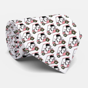 Golf Theme Pink Flamingo Pattern Tie