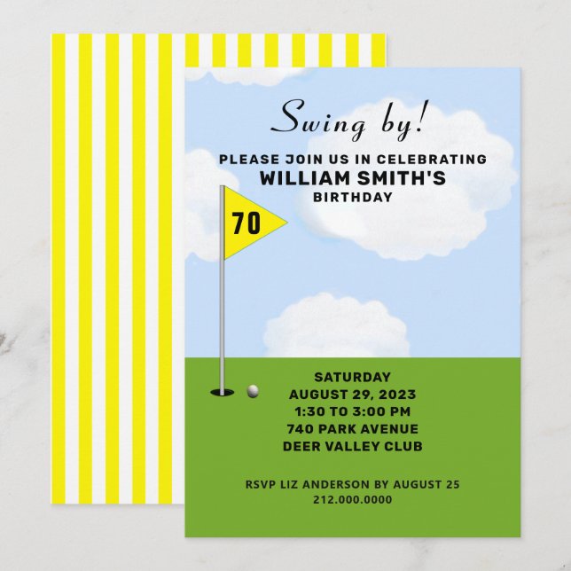golf-themed birthday event invitation (Front/Back)
