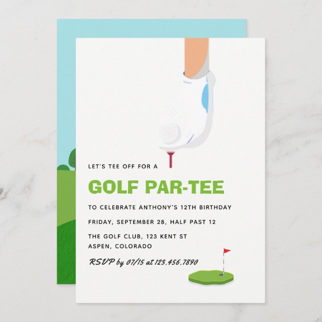 Golf Themed Birthday Party Invitation (Front/Back)