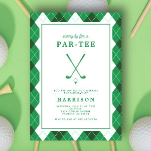 Golf Themed Birthday Party Modern Preppy Green Invitation