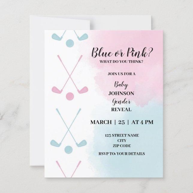 Golf themed gender reveal invitation (Front)