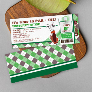 Golf Ticket Pass First Birthday Party Invitation