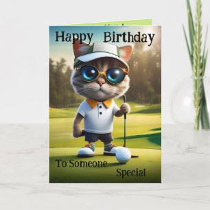 Golf Time: Funny Cat Golf Player, Birthday Card