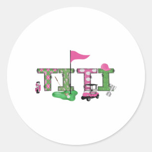 Golf Titi Pink Hole In One Golf 1st Birthday Girl  Classic Round Sticker