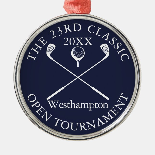 Golf Tournament Classic Navy Blue Award Metal Ornament (Front)