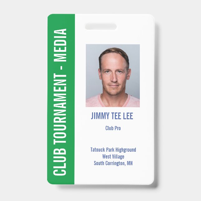 Golf Tournament Security Media Pass ID Badge (Front)