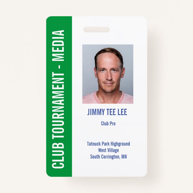 Golf Tournament Security Media Pass ID Badge (Front)