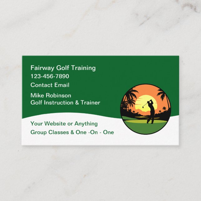 Golf Trainer And Classes Modern Business Cards (Front)