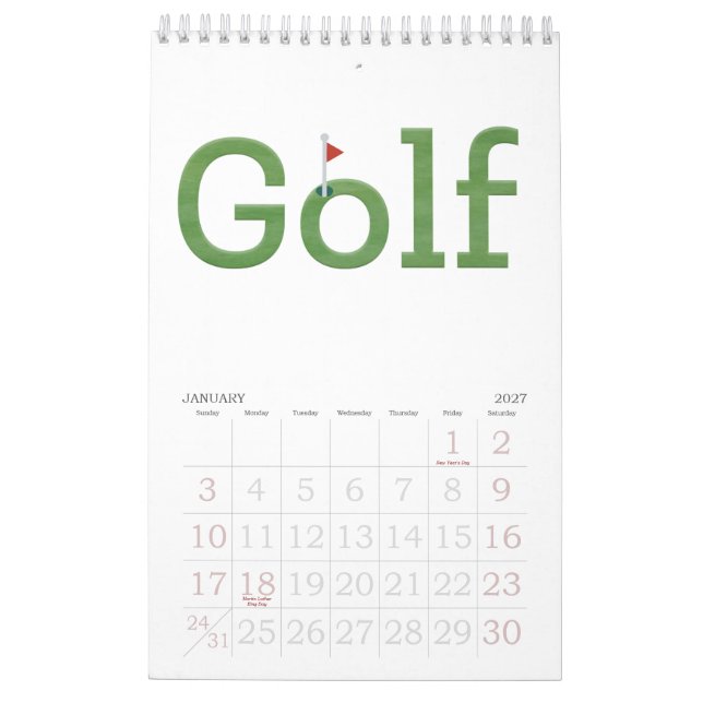 GOLF typography 2026 Hanging Wall Calendar (Jan 2027)