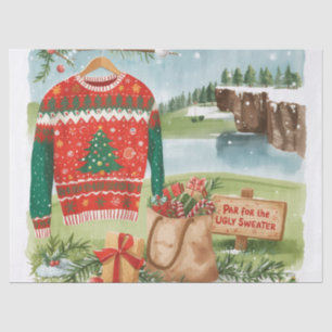 Golf Ugly Sweater Christmas Party with Santa Claus Tissue Paper