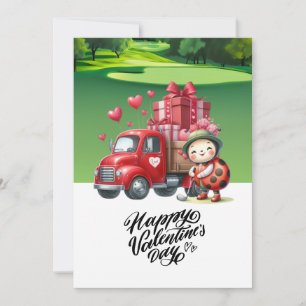 Golf Valentine's Day with golfer on the course Holiday Card