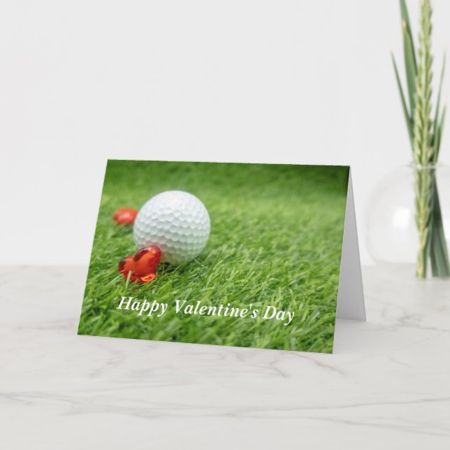 Golf Valentine's Day with love and golf ball Holiday Card (Front)