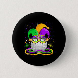 Golf Wearing Jester Hat Masked Beads Mardi Gras Pl 6 Cm Round Badge