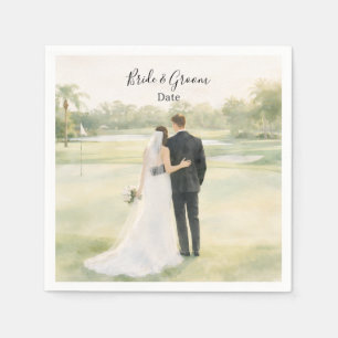Golf wedding Birde and Groom on Putting Green Napkin