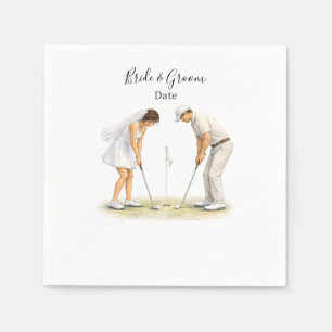 Golf wedding Birde and Groom on Putting Green Napkin