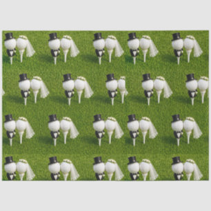 Golf wedding bride and groom on green grass tissue paper