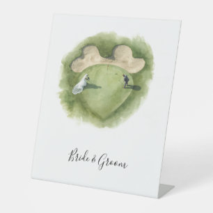 Golf Wedding  Bride and Groom on putting green Pedestal Sign