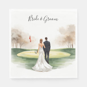 Golf Wedding Bride and Groom on the golf course Napkin