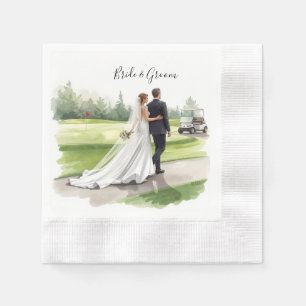 Golf Wedding Bride and Groom on the golf course Napkin